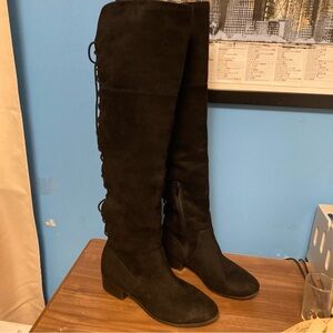 Black Over the Knee Boots 8 Lace up back